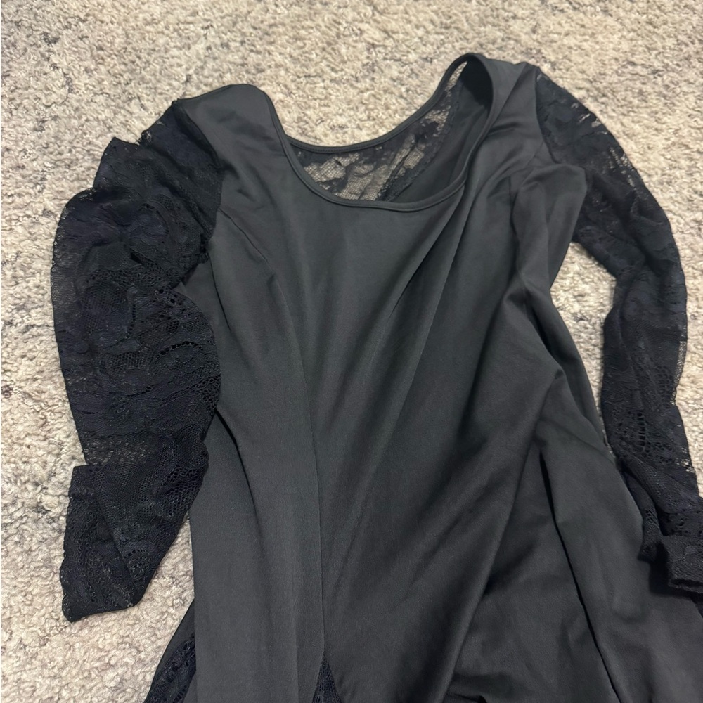 Elegant Black Long-sleeve Dress with Lace Detailing
